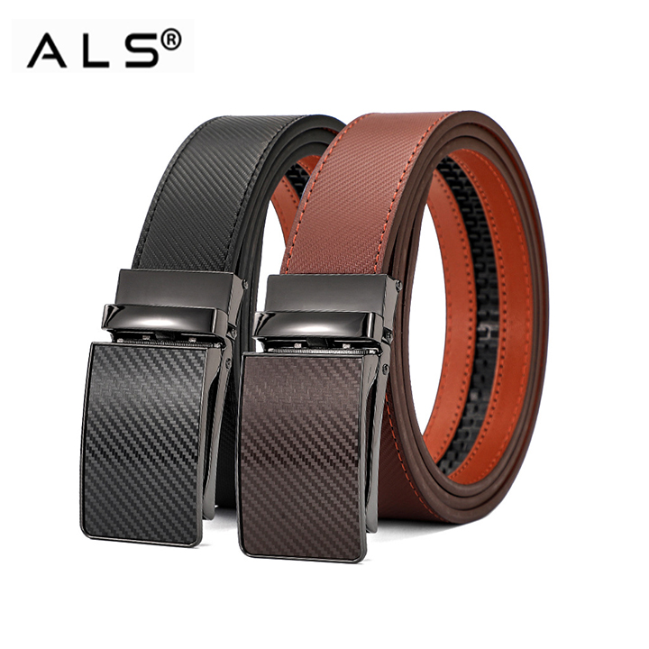 Chic Carbon - Inspired Leather Belt with Modern Automatic Buckle Chic Carbon - Inspired Leather Belt with Modern Automatic Buckle