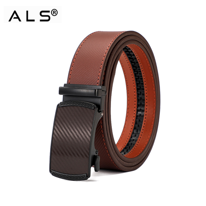 Cinturón de piel texturizada con hebilla automática y acabado en carbono multicolor