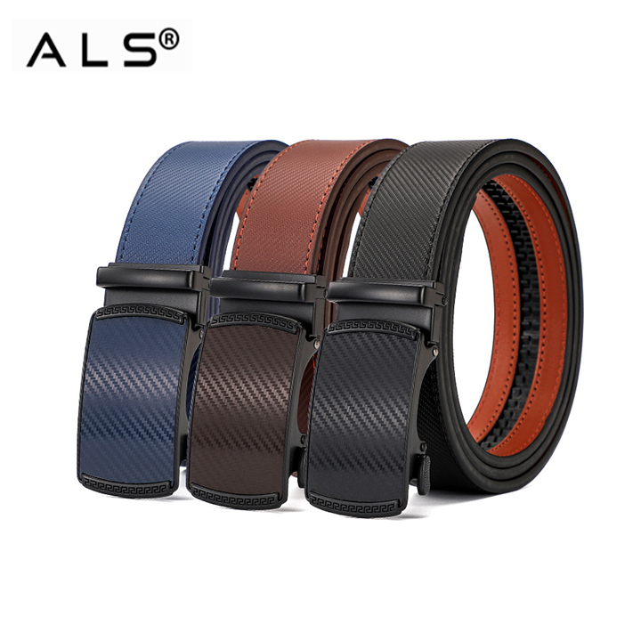 Cinturón de piel texturizada con hebilla automática y acabado en carbono multicolor