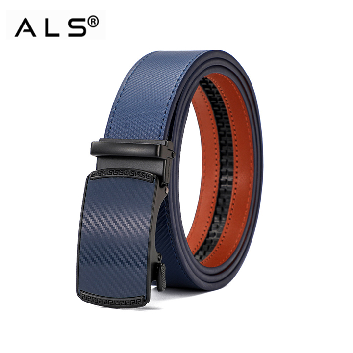Cinturón de piel texturizada con hebilla automática y acabado en carbono multicolor