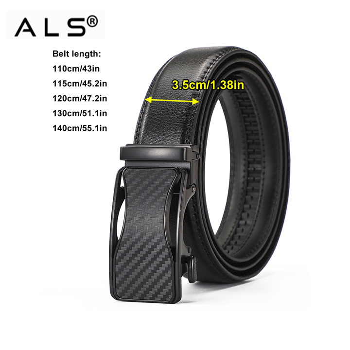 Sleek Black Leather Belt with Carbon - Look Automatic Buckle