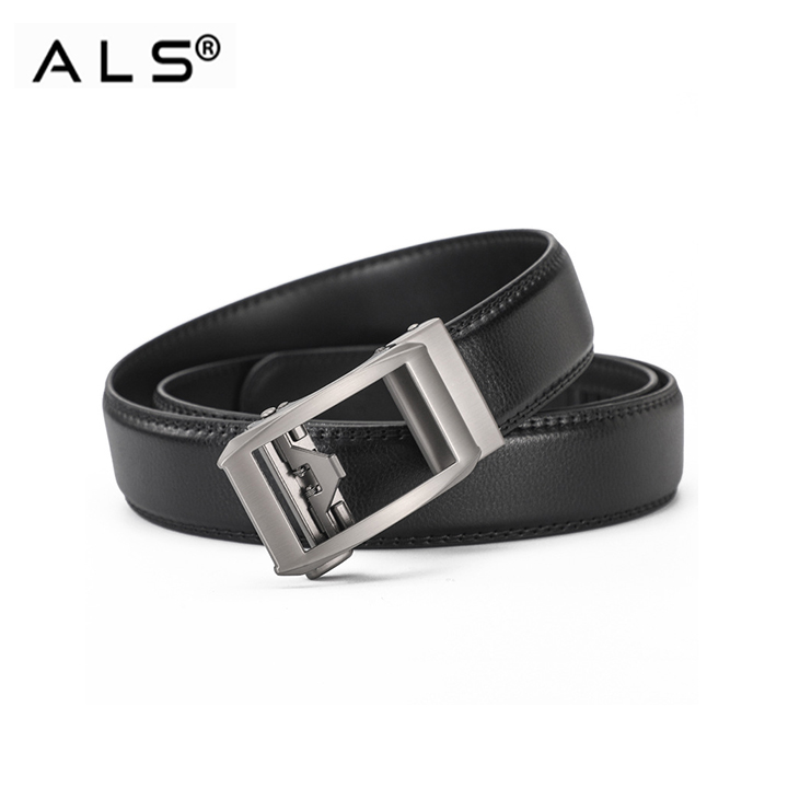 Elegant Black Leather Belt with Modern Metal Automatic Buckle