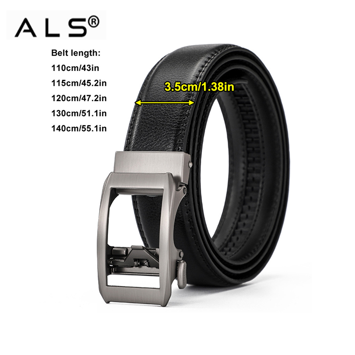 Elegant Black Leather Belt with Modern Metal Automatic Buckle