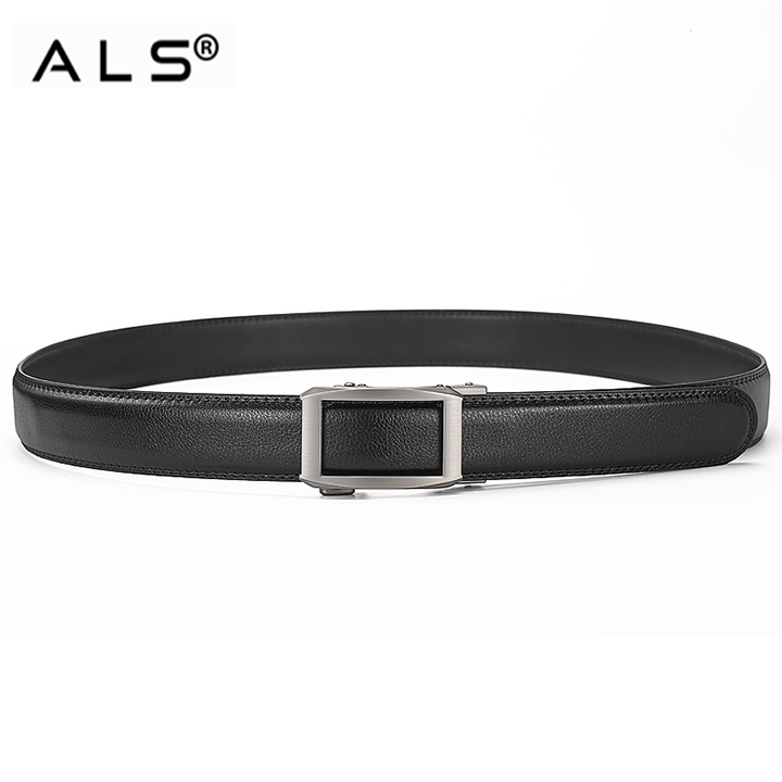 Elegant Black Leather Belt with Modern Metal Automatic Buckle