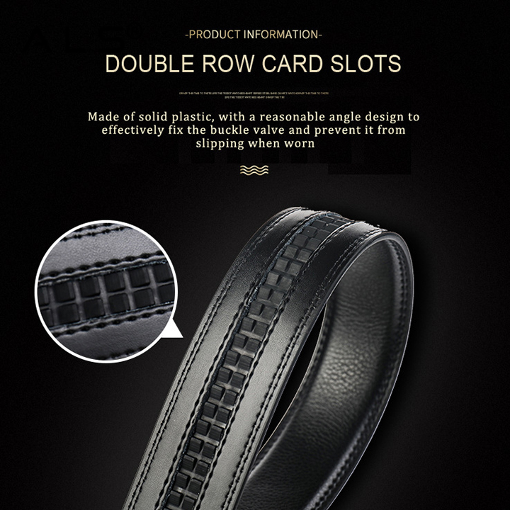 Elegant Black Leather Belt with Modern Metal Automatic Buckle