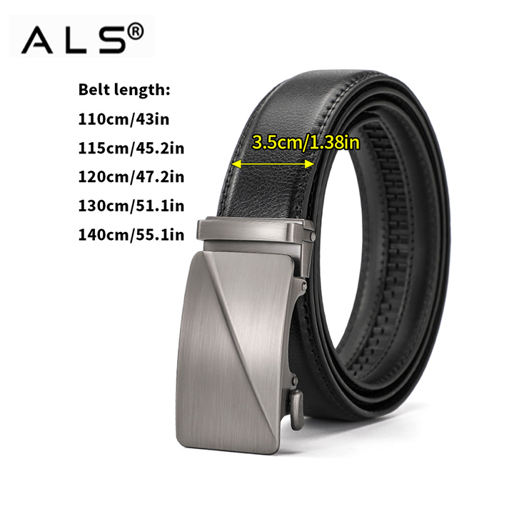 Sophisticated Black Leather Belt with Stylish Metal Automatic Buckle