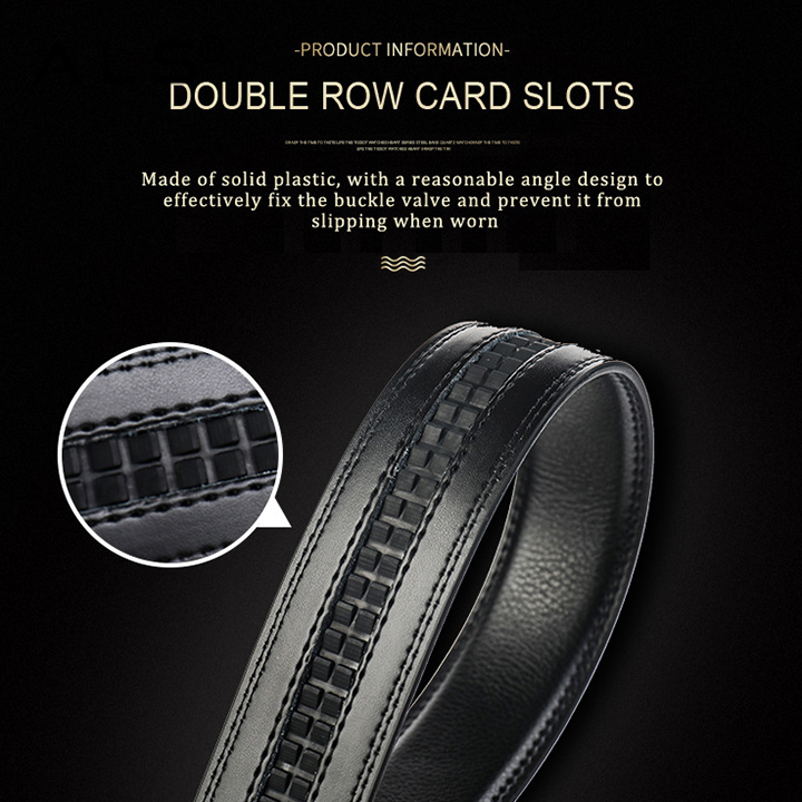 Sophisticated Black Leather Belt with Stylish Metal Automatic Buckle