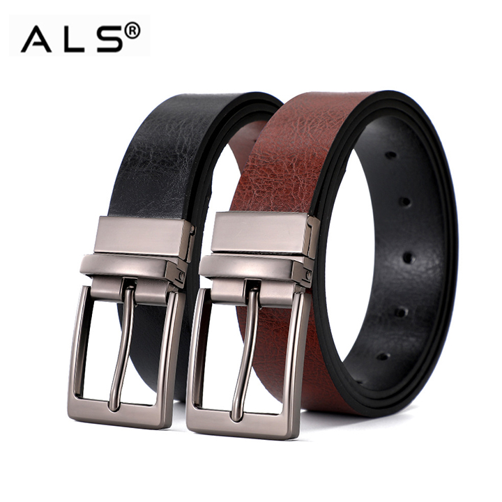 Cinturón de cuero de dos tonos con hebillas de metal