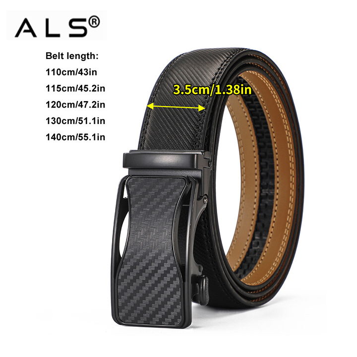 Sleek Black Carbon - Look Leather Belt with Automatic Buckle
