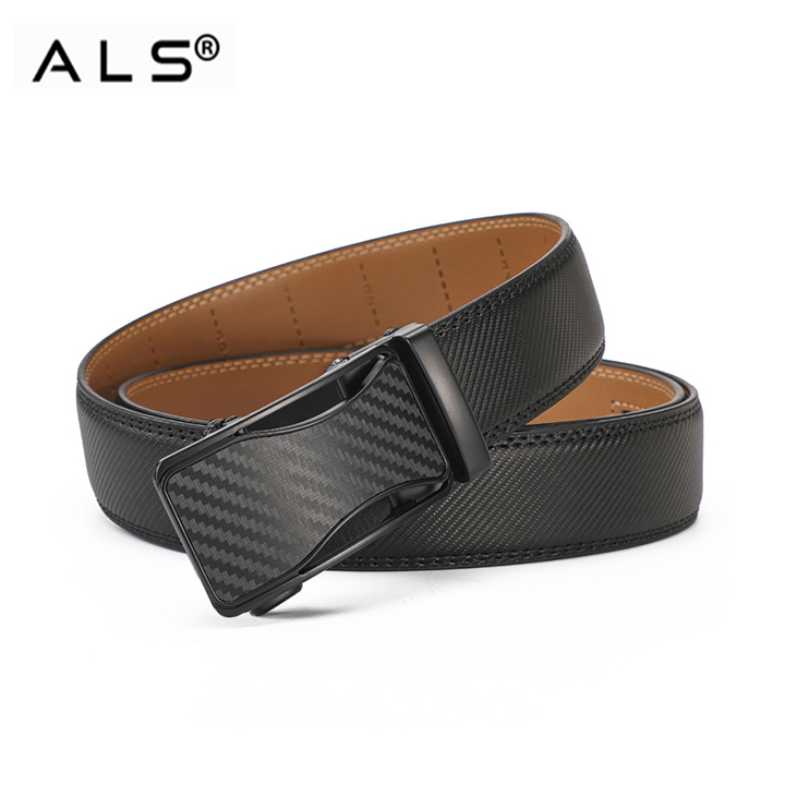 Sleek Black Carbon - Look Leather Belt with Automatic Buckle