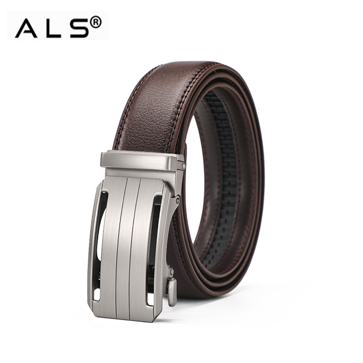 Contemporary Black Leather Belt with Streamlined Metal Automatic Buckle