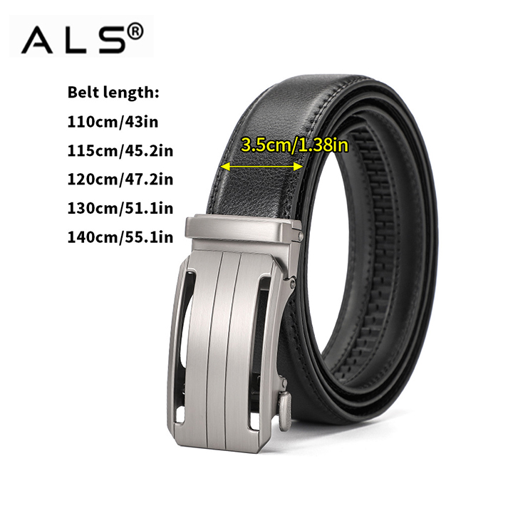 Contemporary Black Leather Belt with Streamlined Metal Automatic Buckle