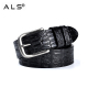 Trendy Black Crocodile - Texture Leather Belt for a Bold Look