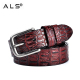 Trendy Black Crocodile - Texture Leather Belt for a Bold Look