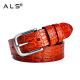 Trendy Black Crocodile - Texture Leather Belt for a Bold Look