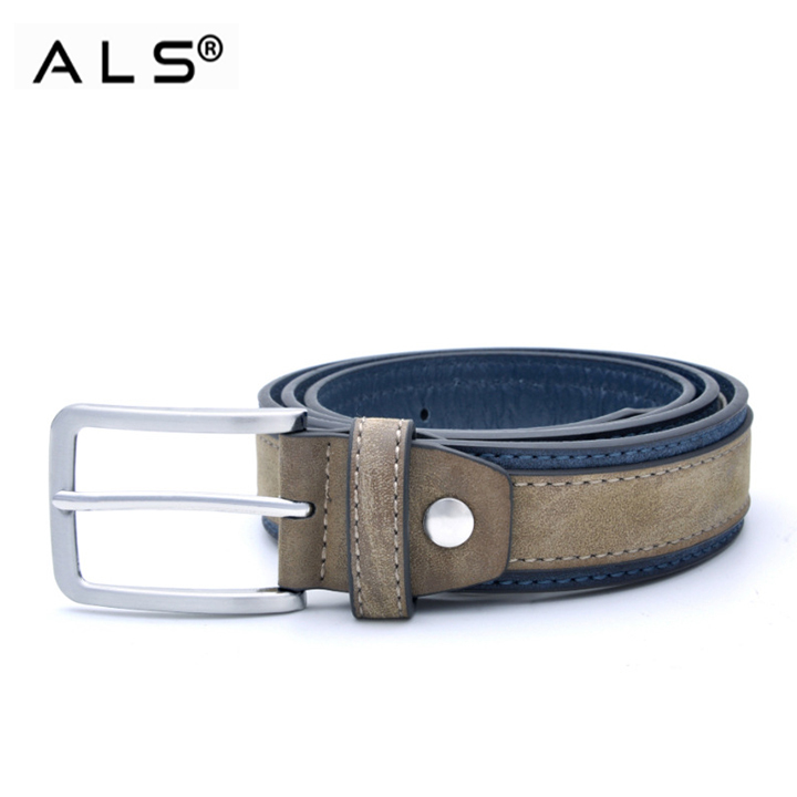 Cinturón de cuero bicolor de moda con hebilla de metal