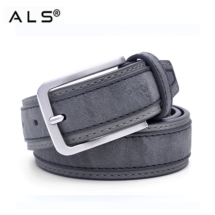 Cinturón de cuero bicolor de moda con hebilla de metal