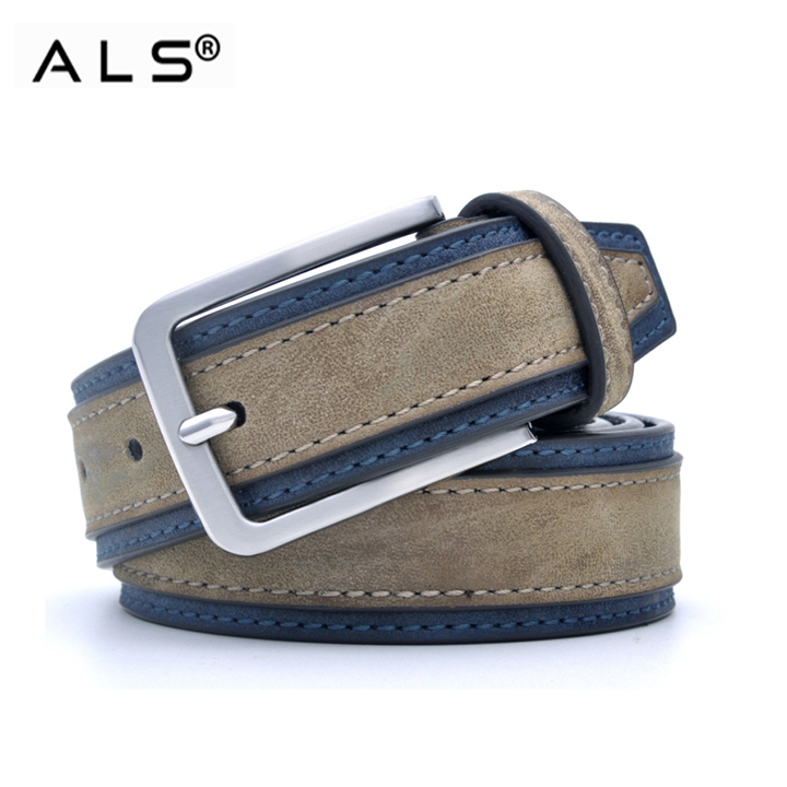 Fashionable Two - tone Leather Belt with Metal Buckle