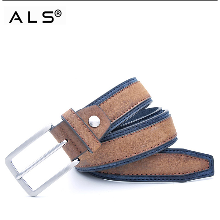 Cinturón de cuero bicolor de moda con hebilla de metal