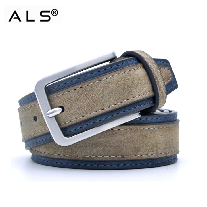 Cinturón de cuero bicolor de moda con hebilla de metal