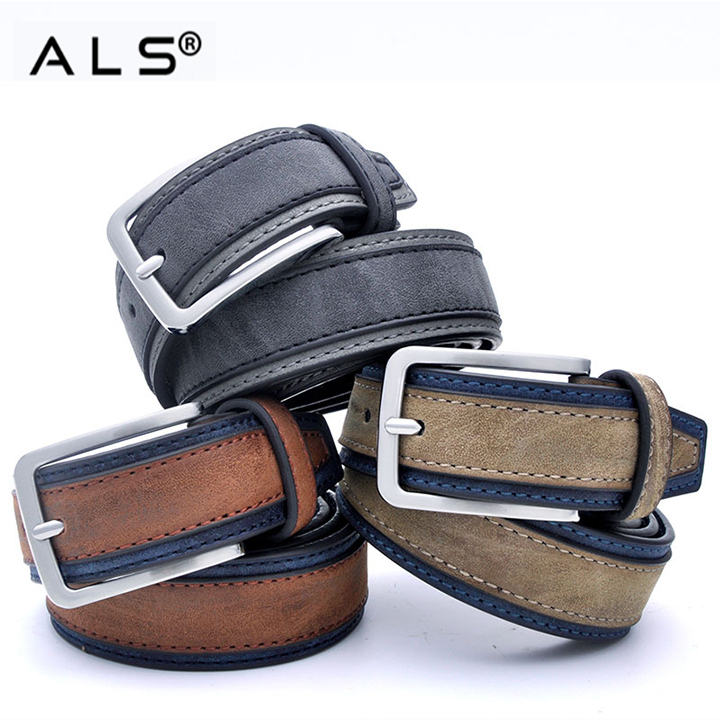 Cinturón de cuero bicolor de moda con hebilla de metal