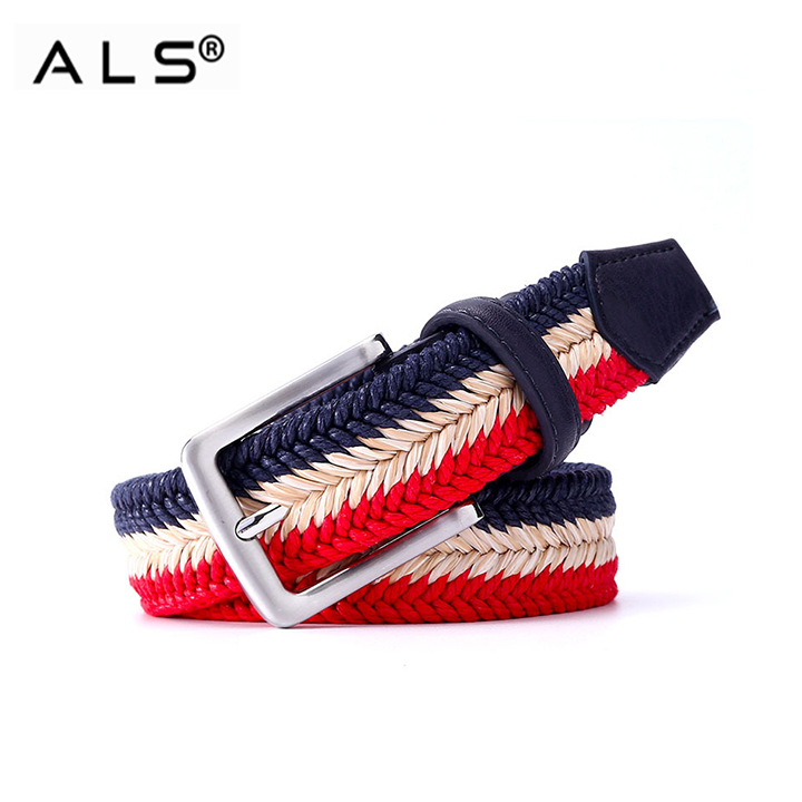 Cinturón trenzado informal y chic de rayas de colores