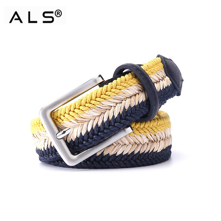 Cinturón trenzado informal y chic de rayas de colores