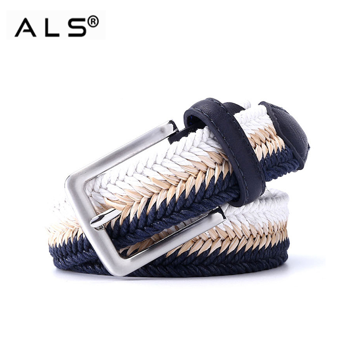 Cinturón trenzado informal y chic de rayas de colores