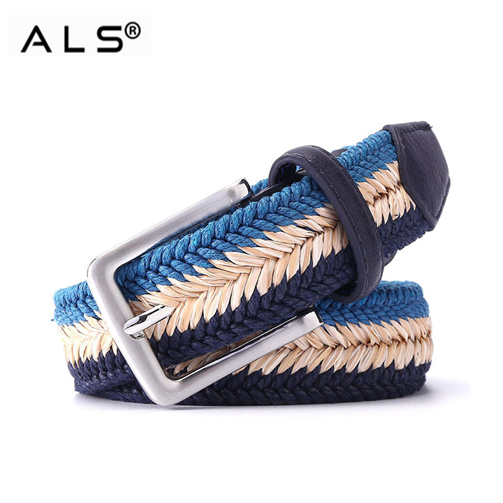 Cinturón trenzado informal y chic de rayas de colores