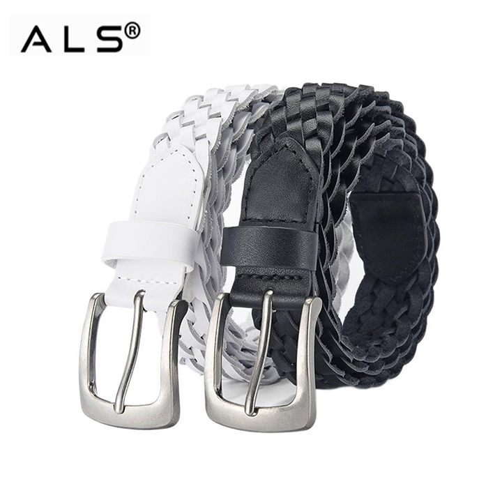 Braided Leather Belt with Metallic Buckle
