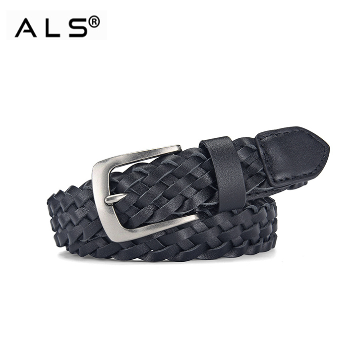 Плетеный кожаный ремень с металлической пряжкой