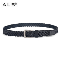 Плетеный кожаный ремень с металлической пряжкой