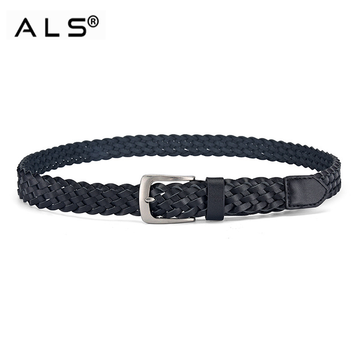 Плетеный кожаный ремень с металлической пряжкой