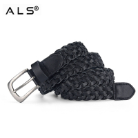 Плетеный кожаный ремень с металлической пряжкой