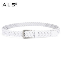 Плетеный кожаный ремень с металлической пряжкой