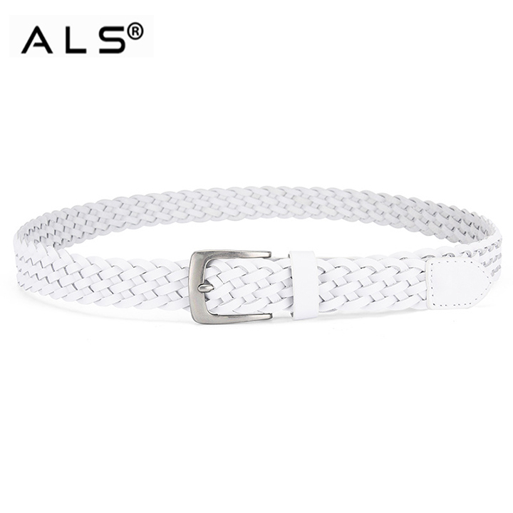 Плетеный кожаный ремень с металлической пряжкой