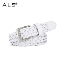 Плетеный кожаный ремень с металлической пряжкой