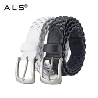 Плетеный кожаный ремень с металлической пряжкой