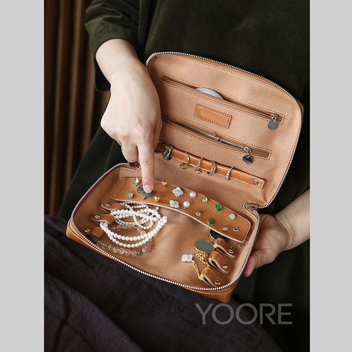 Bolsa organizadora de joyas de cuero de primera calidad