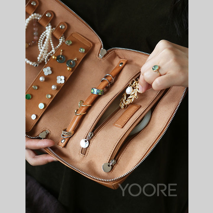 Bolsa organizadora de joyas de cuero de primera calidad