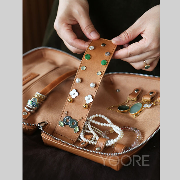 Bolsa organizadora de joyas de cuero de primera calidad