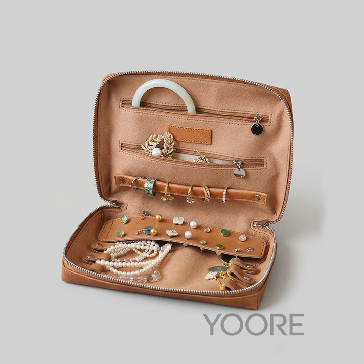 Bolsa organizadora de joyas de cuero de primera calidad