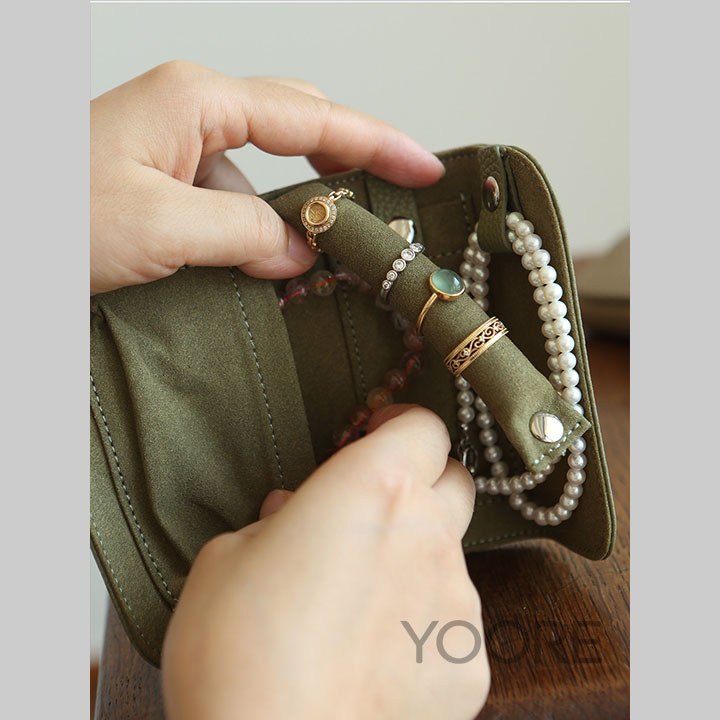 Organizador de viaje enrollable para joyas de piel sintética
