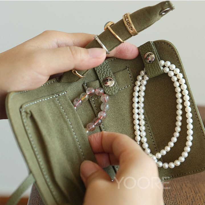 Organizador de viaje enrollable para joyas de piel sintética