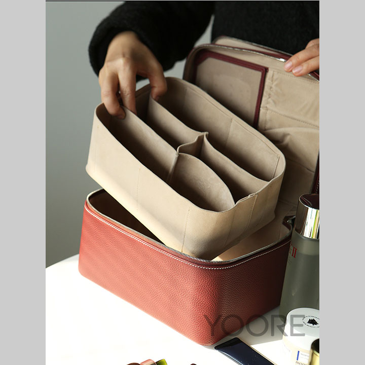 Estuche de cosméticos con espejo - Caja organizadora de maquillaje portátil de piel sintética