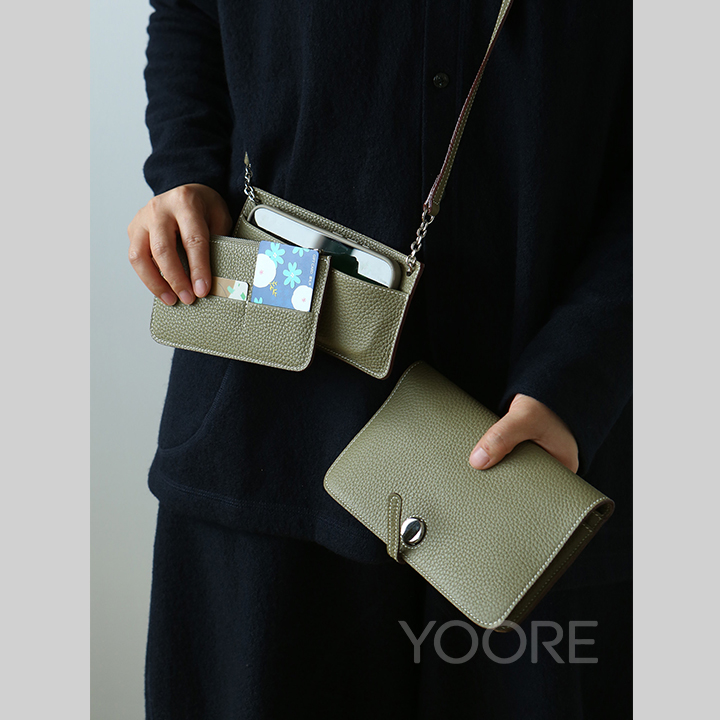 Mini sac bandoulière en cuir avec pochette multipoches pour téléphone et cartes