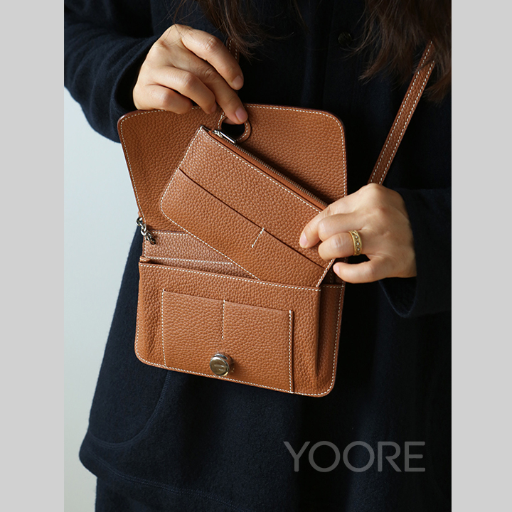 Mini sac bandoulière en cuir avec pochette multipoches pour téléphone et cartes