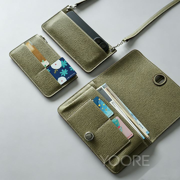 Mini sac bandoulière en cuir avec pochette multipoches pour téléphone et cartes