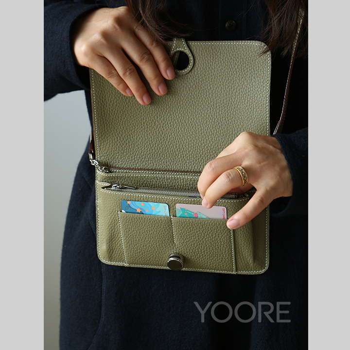 Mini sac bandoulière en cuir avec pochette multipoches pour téléphone et cartes
