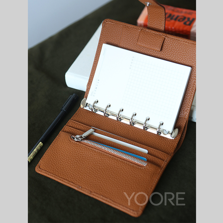 Sampul Perencana Kulit Tekstur Leci Minimalis, Kantong Resleting & Tempat Kartu